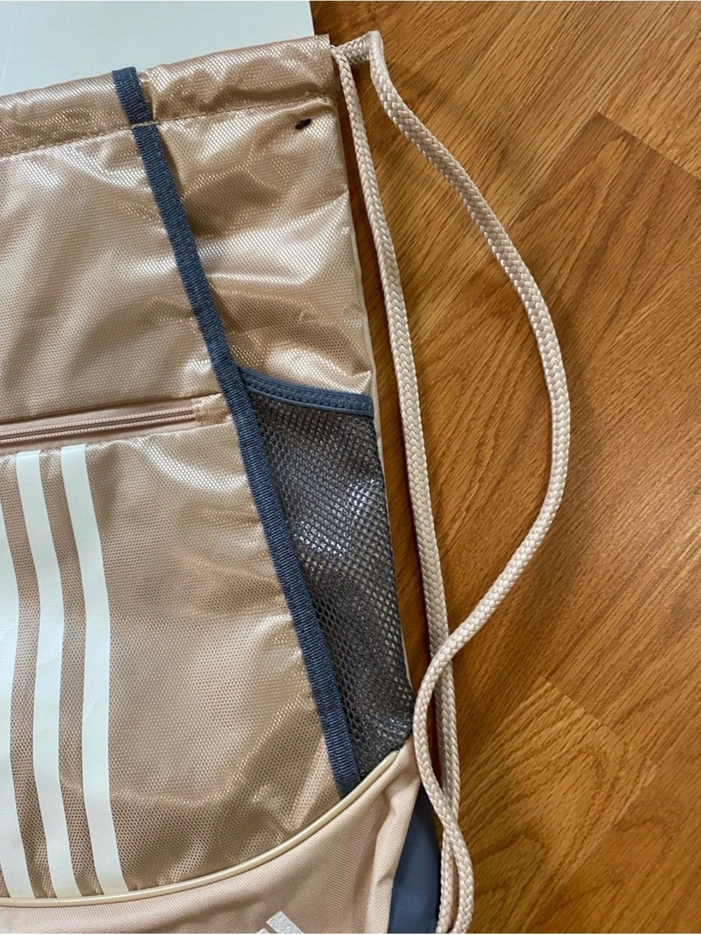 New mens womens adidas Tan Drawstring Backpack with White 3-Stripes